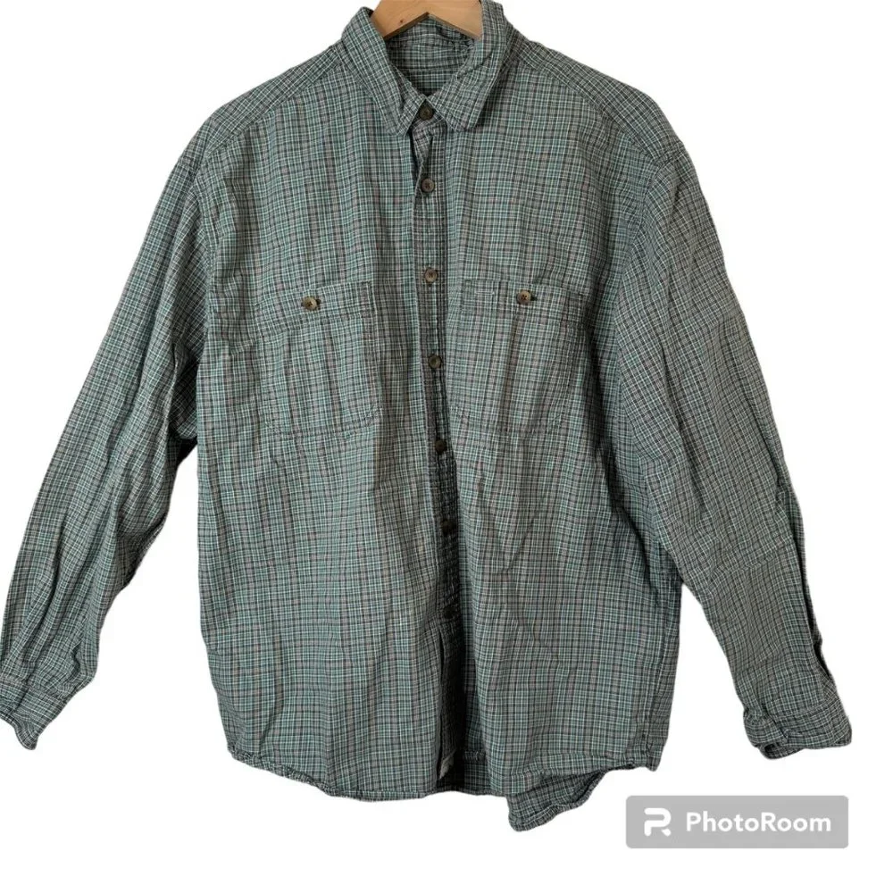 Eddie Bauer Men's Green Micro Plaid Long Sleeve Casual Button Shirt Size XL - Picture 1 of 12